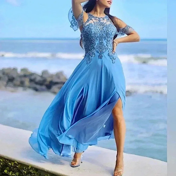 Camille La Vie New Gown Formal Maxi Dress La Vie Beaded Chiffon Prom Pageant - Picture 1 of 17